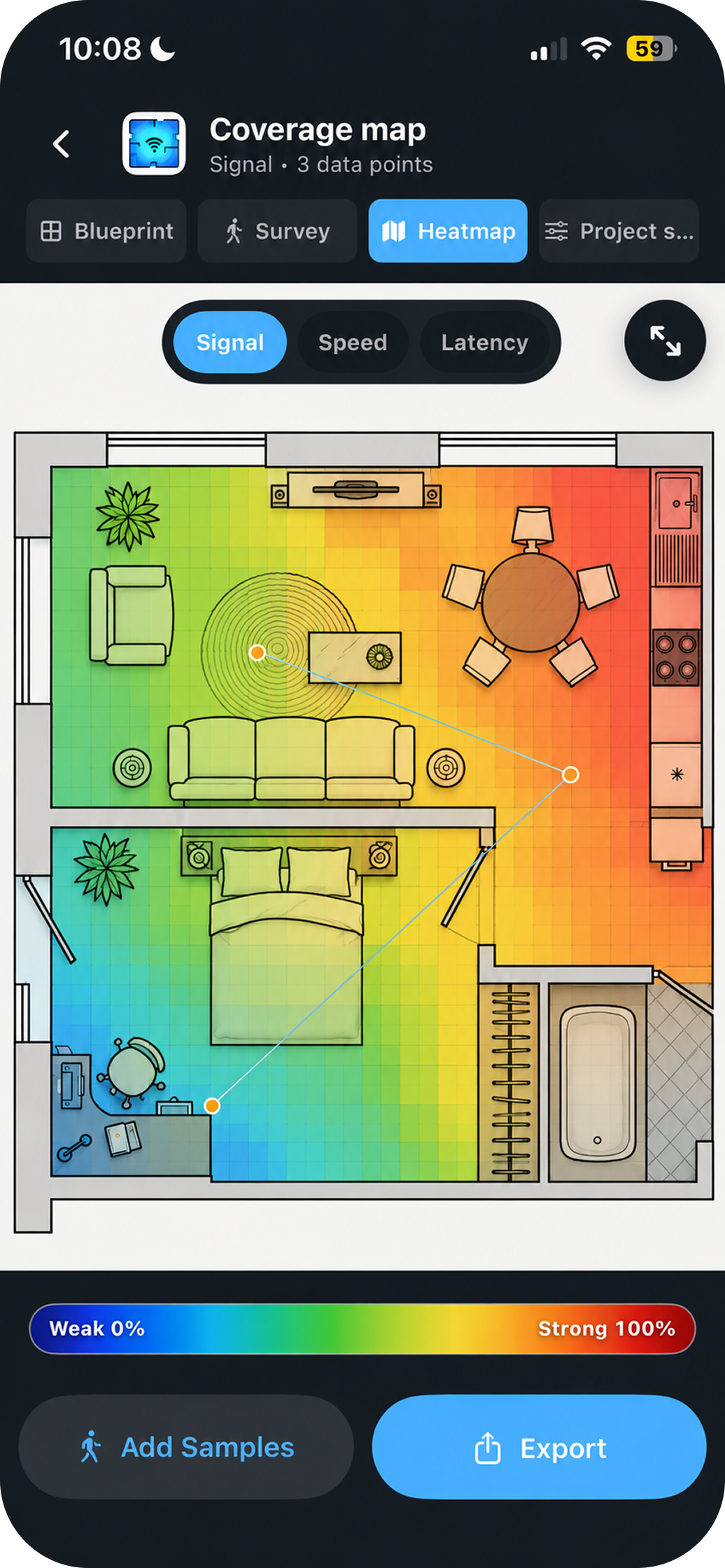 WiFi heatmap coverage map
